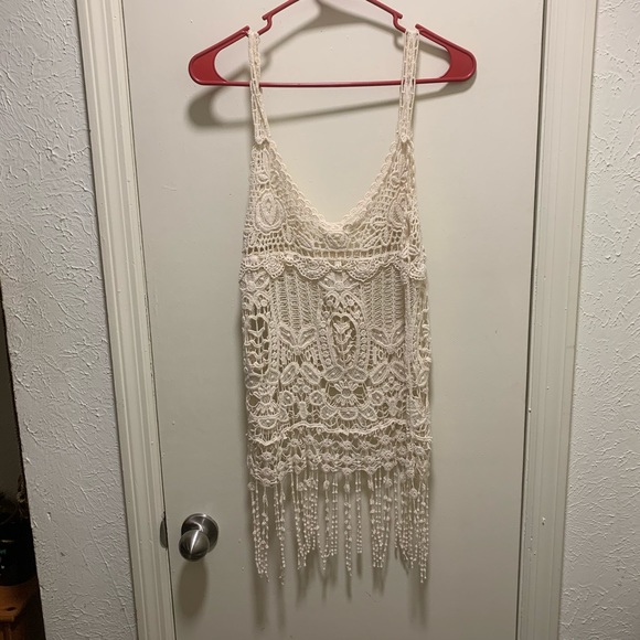 crochet tassel coverup / beach / festival / cream - Picture 2 of 2
